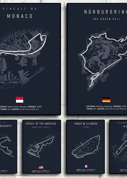 Tableau Circuit Formule 1 – Peinture sur toile des circuits officiels du championnat F1 GP Addicts