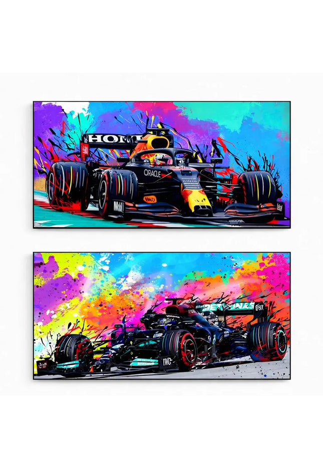 Formula 1 Racing Art Canvas – Premium Paint Splash Wall Decor