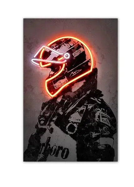Affiche de course automobile Abstrait Casque néon Impression sur toile Peinture murale Voiture de course Décoration murale Décoration d'intérieur Salon Fresque murale Sans cadre GP Addicts