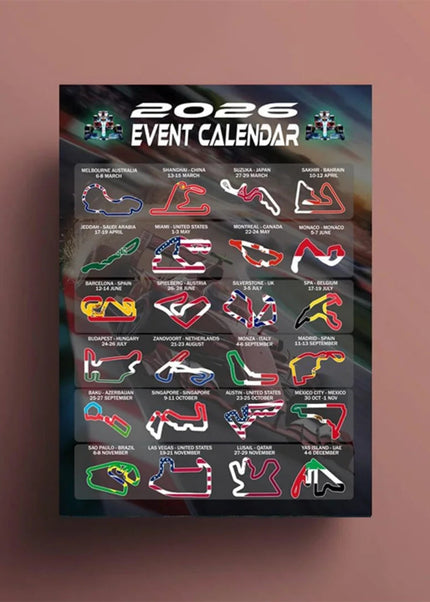 Calendrier Mural 2026 Formule 1 – Circuits & Grands Prix GP Addicts