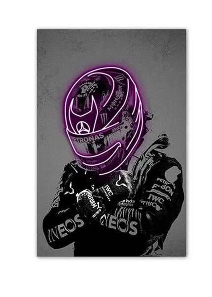 Affiche de course automobile Abstrait Casque néon Impression sur toile Peinture murale Voiture de course Décoration murale Décoration d'intérieur Salon Fresque murale Sans cadre GP Addicts