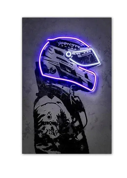 Affiche de course automobile Abstrait Casque néon Impression sur toile Peinture murale Voiture de course Décoration murale Décoration d'intérieur Salon Fresque murale Sans cadre GP Addicts
