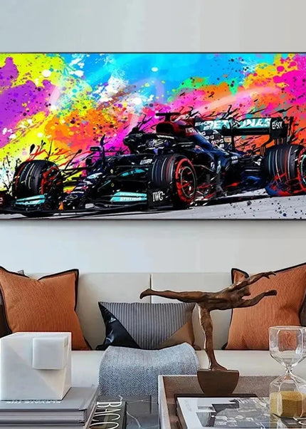 Peinture moderne et colorée sur toile, voiture de course F1, décoration murale, affiches graffiti, image pour salon, décoration intérieure GP Addicts