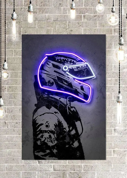 Affiche de course automobile Abstrait Casque néon Impression sur toile Peinture murale Voiture de course Décoration murale Décoration d'intérieur Salon Fresque murale Sans cadre GP Addicts