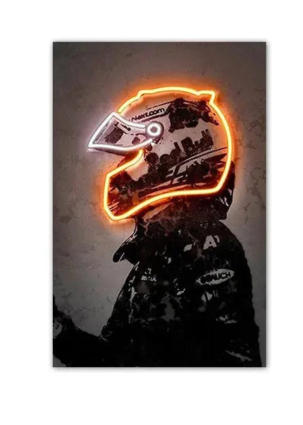 Affiche de course automobile Abstrait Casque néon Impression sur toile Peinture murale Voiture de course Décoration murale Décoration d'intérieur Salon Fresque murale Sans cadre GP Addicts