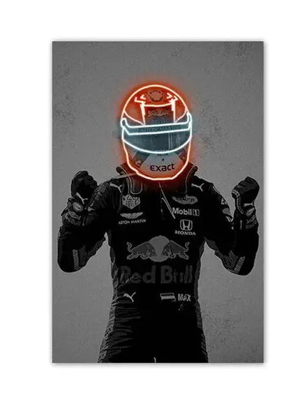 Affiche de course automobile Abstrait Casque néon Impression sur toile Peinture murale Voiture de course Décoration murale Décoration d'intérieur Salon Fresque murale Sans cadre GP Addicts