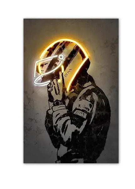 Affiche de course automobile Abstrait Casque néon Impression sur toile Peinture murale Voiture de course Décoration murale Décoration d'intérieur Salon Fresque murale Sans cadre GP Addicts